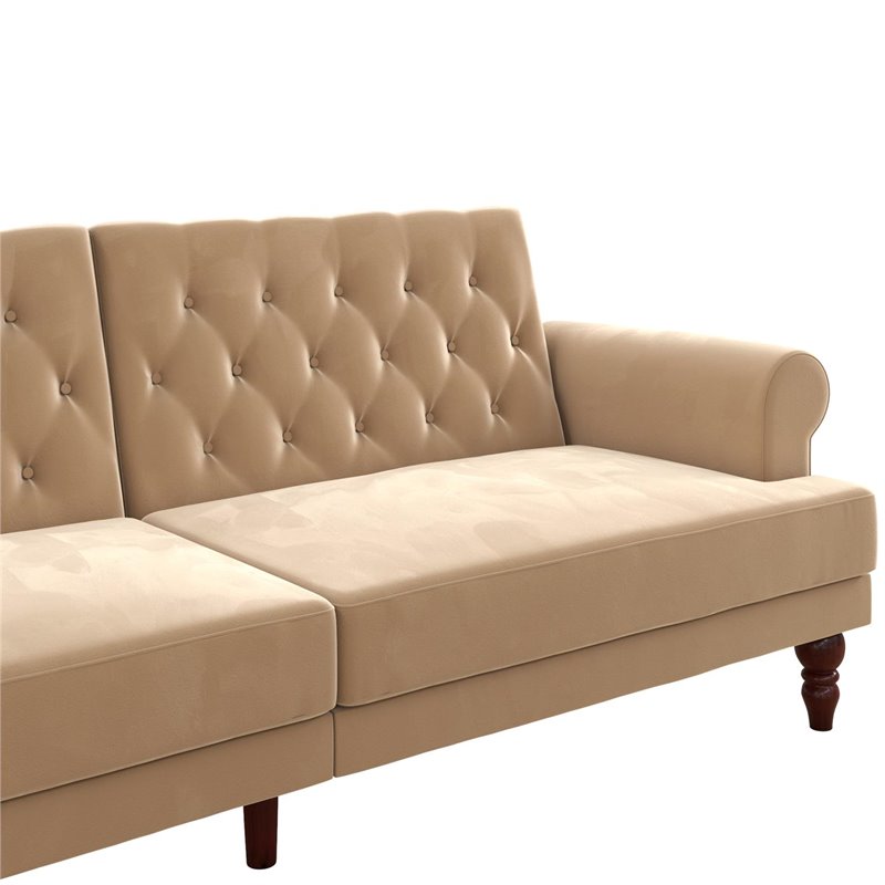 Novogratz Upholstered Cassidy Futon Convertible Couch Ivory Velvet