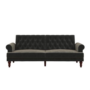 novogratz upholstered cassidy futon- convertible sofa bed- gray velvet