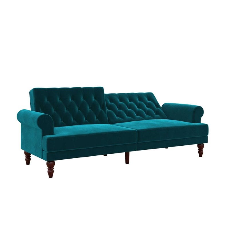 Novogratz Upholstered Cassidy Futon- Convertible Couch- Green Velvet