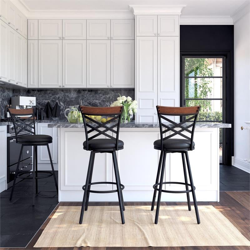 DHP Niam Upholstered Seat Swivel Barstools (Set of 3) Black