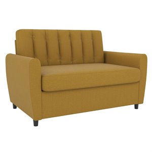 novogratz brittany loveseat sleeper sofa with memory foam twin mattress- mustard