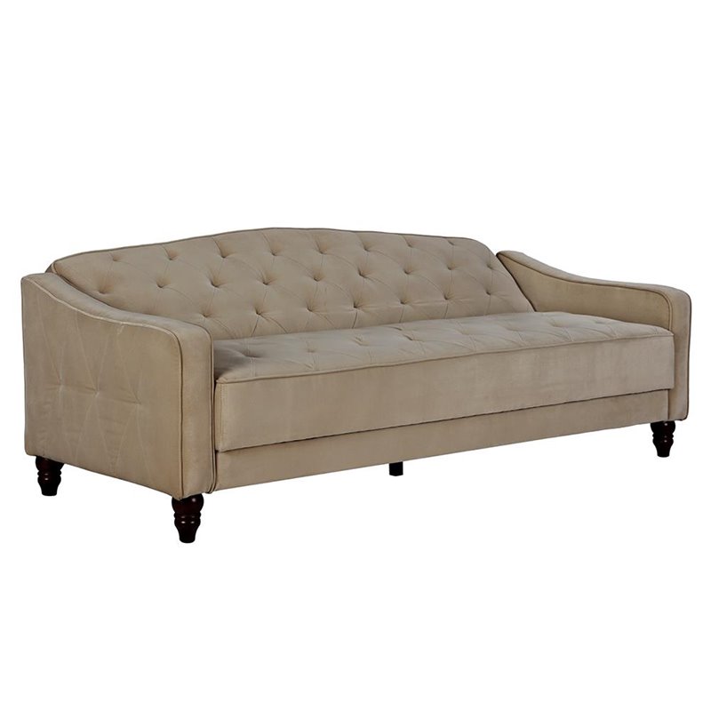 Novogratz Vintage Tufted Sofa Sleeper II Taupe Velour