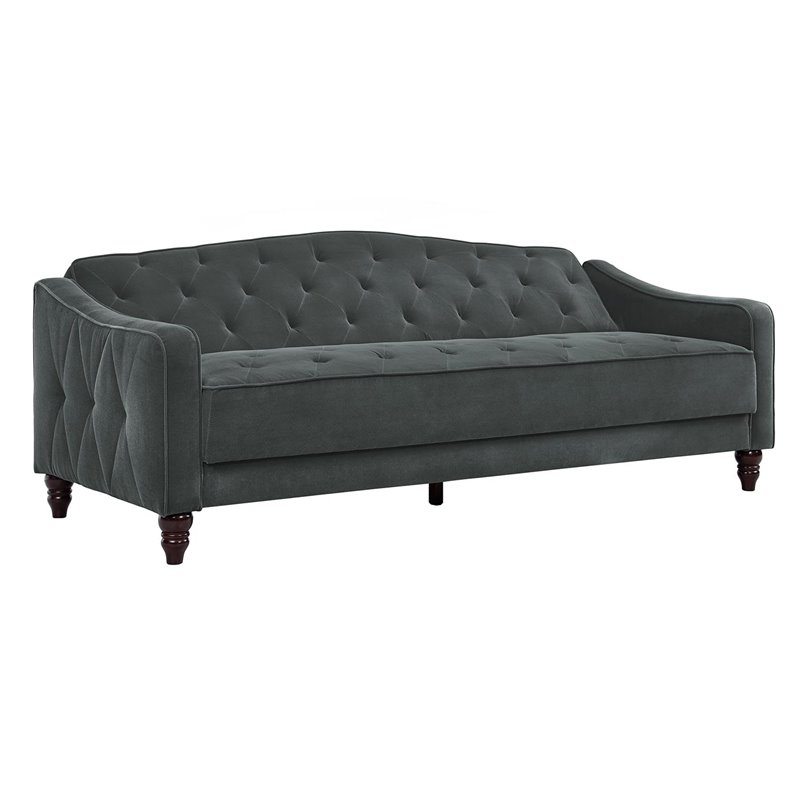 Novogratz Vintage Tufted Sofa Sleeper II- Gray Velvet