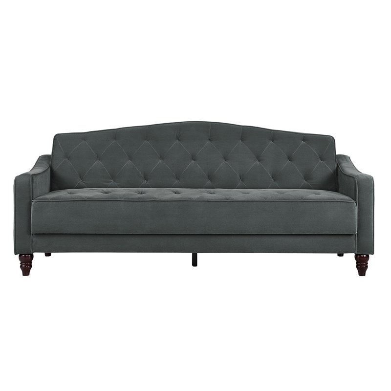Novogratz Vintage Tufted Sofa Sleeper II- Gray Velvet