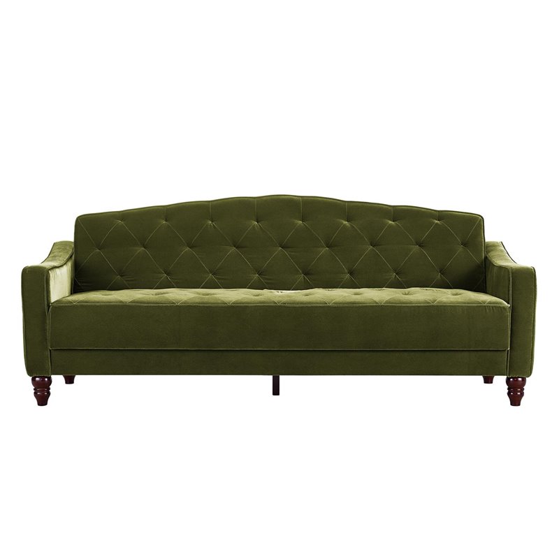 Novogratz Vintage Tufted Sofa Sleeper II Green Velvet