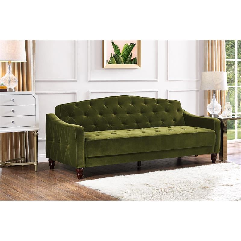 Novogratz Vintage Tufted Sofa Sleeper II- Green Velvet - 2020857N