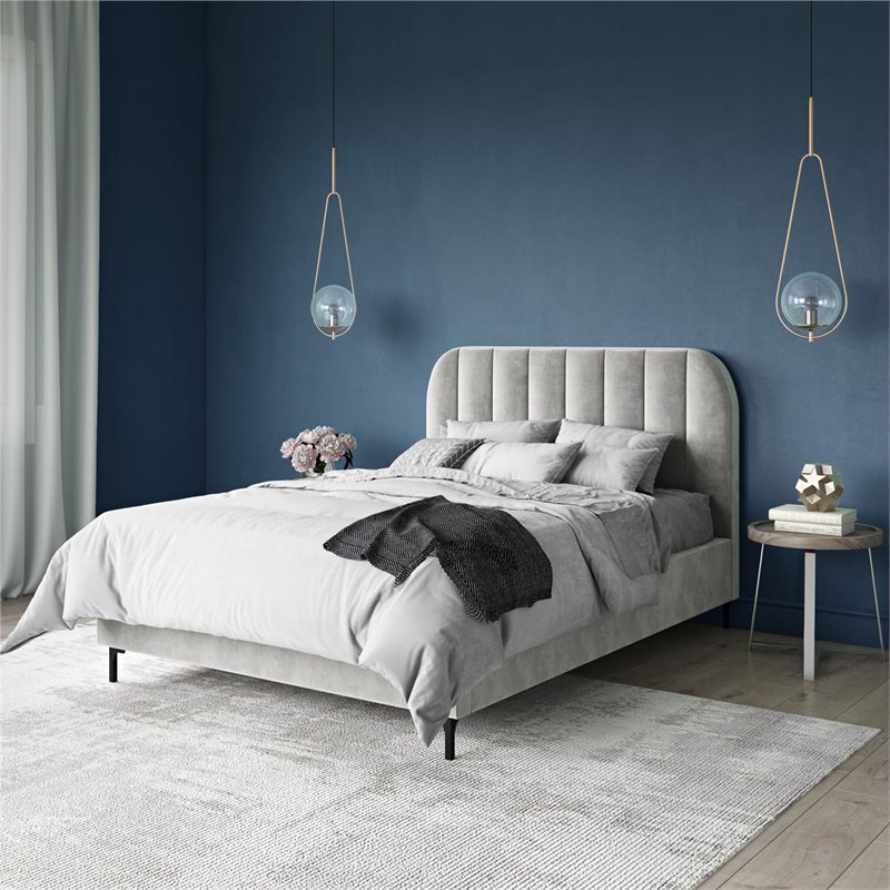 DHP Camilla Upholstered Queen Bed in Gray Velvet