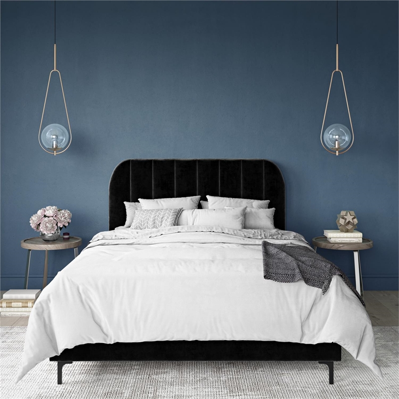 DHP Camilla Upholstered Queen Bed in Black Velvet