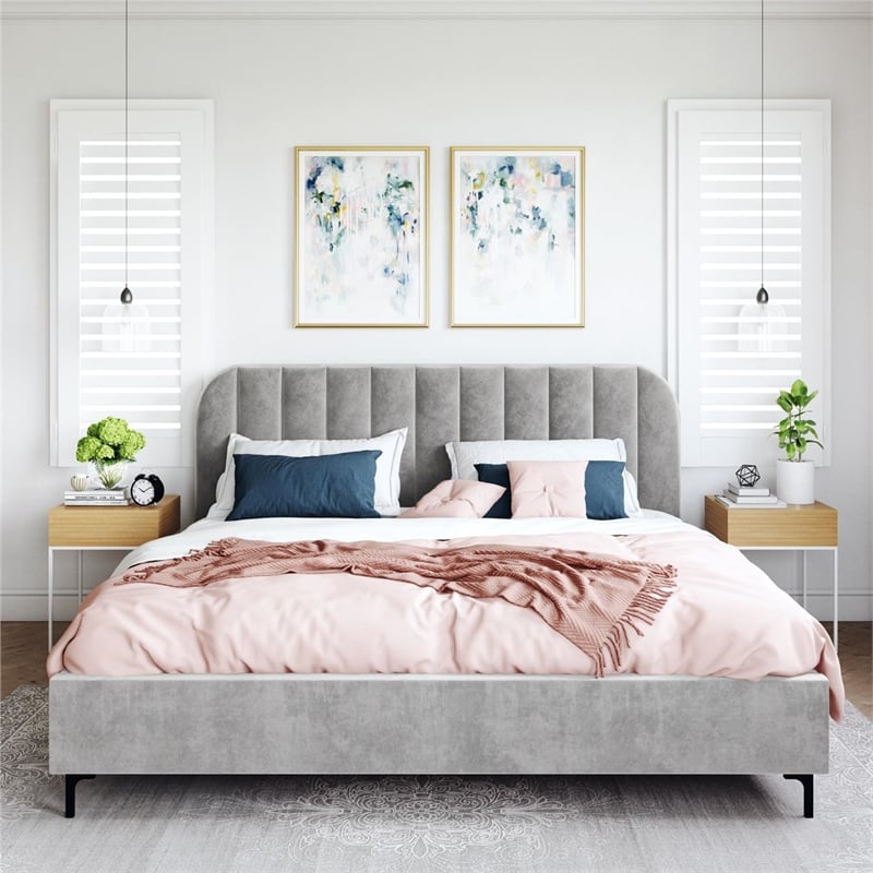 DHP Camilla Upholstered King Bed in Gray Velvet