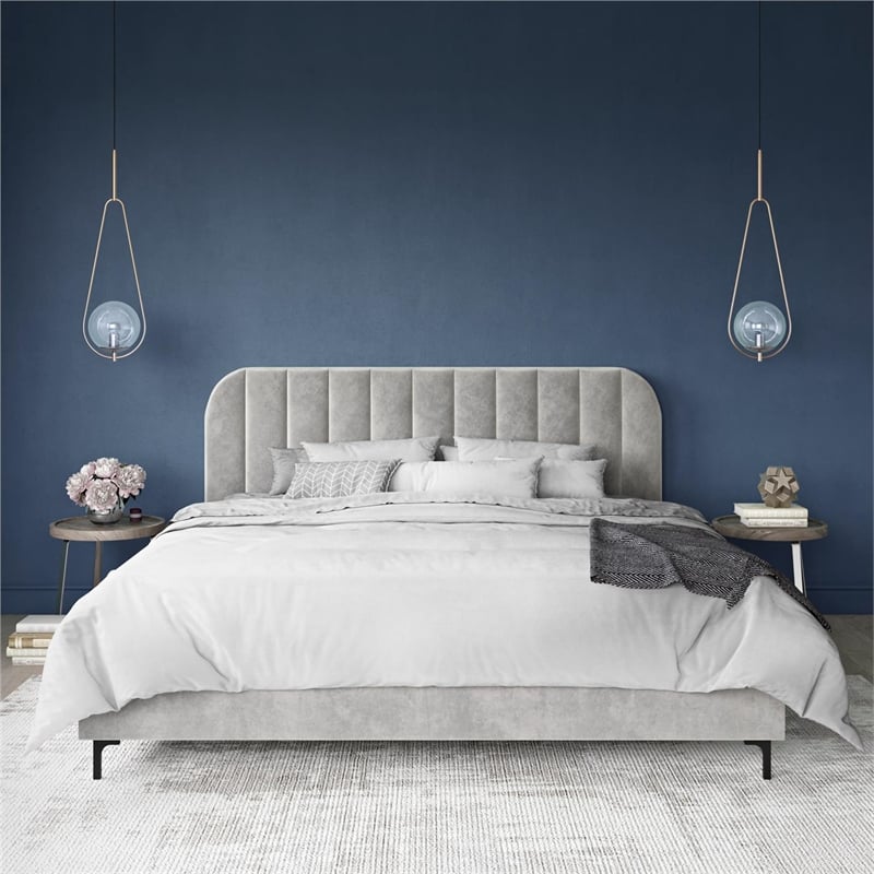 DHP Camilla Upholstered King Bed in Gray Velvet