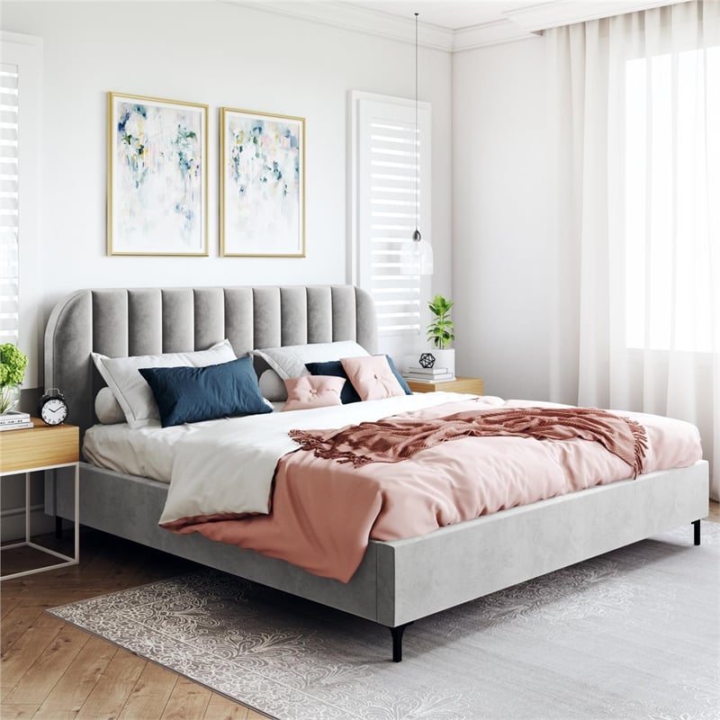 DHP Camilla Upholstered King Bed in Gray Velvet