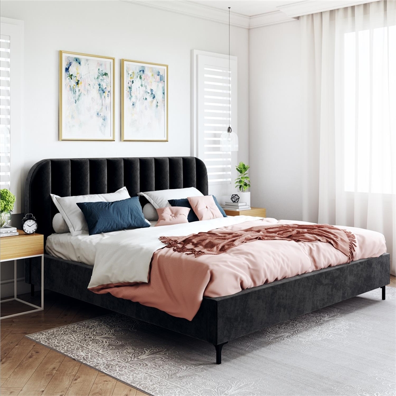 DHP Camilla Upholstered King Bed in Black Velvet
