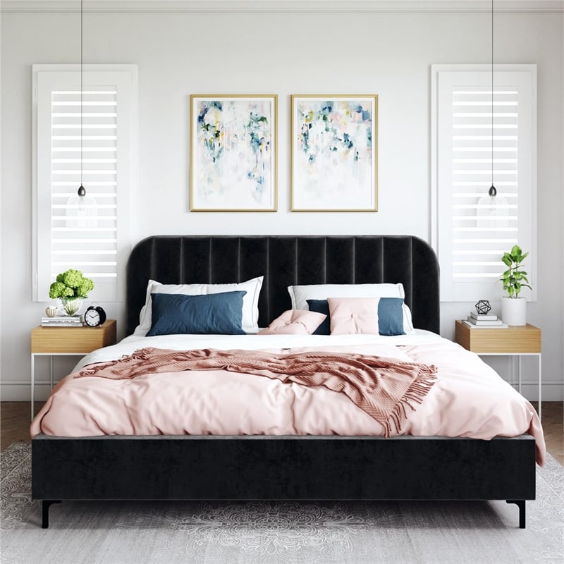 DHP Camilla Upholstered King Bed in Black Velvet