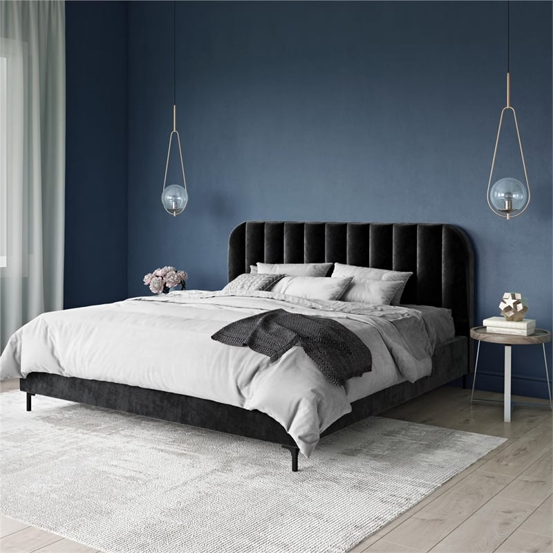 DHP Camilla Upholstered King Bed in Black Velvet