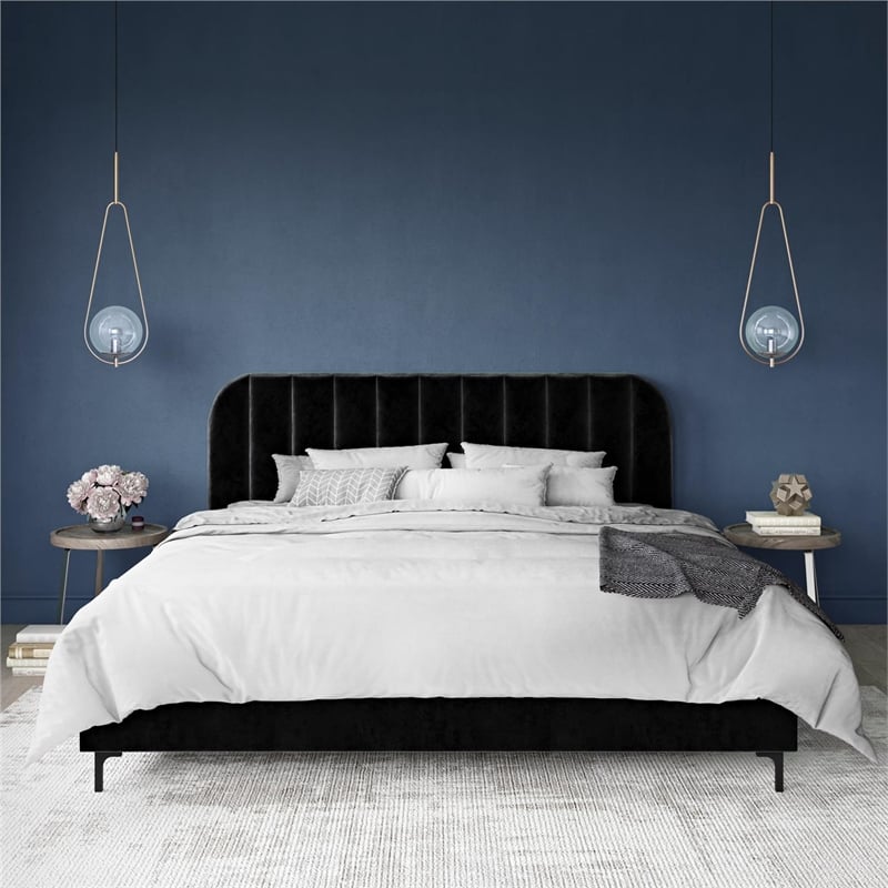 DHP Camilla Upholstered King Bed in Black Velvet