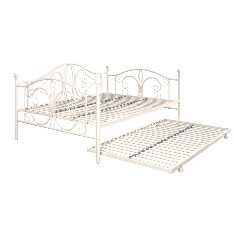 Dhp Bombay Full Size Metal Daybed Frame And Twin Size Trundle In White 4040129