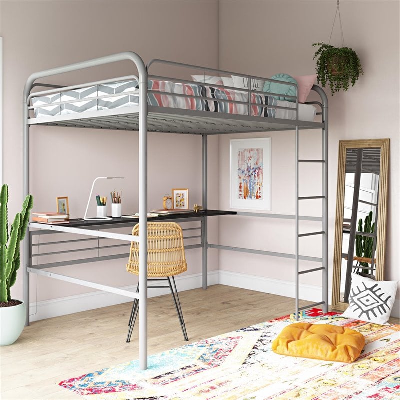 DHP Metal Loft Bed with Desk in Full Size in Gray and Black 4388429