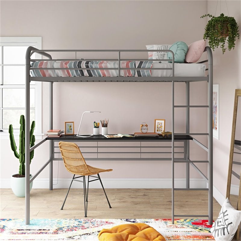 DHP Metal Loft Bed with Desk in Full Size in Gray and Black 4388429