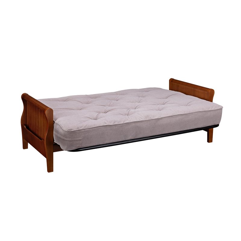 DHP Wood Arm Futon with Walnut Wood Finish