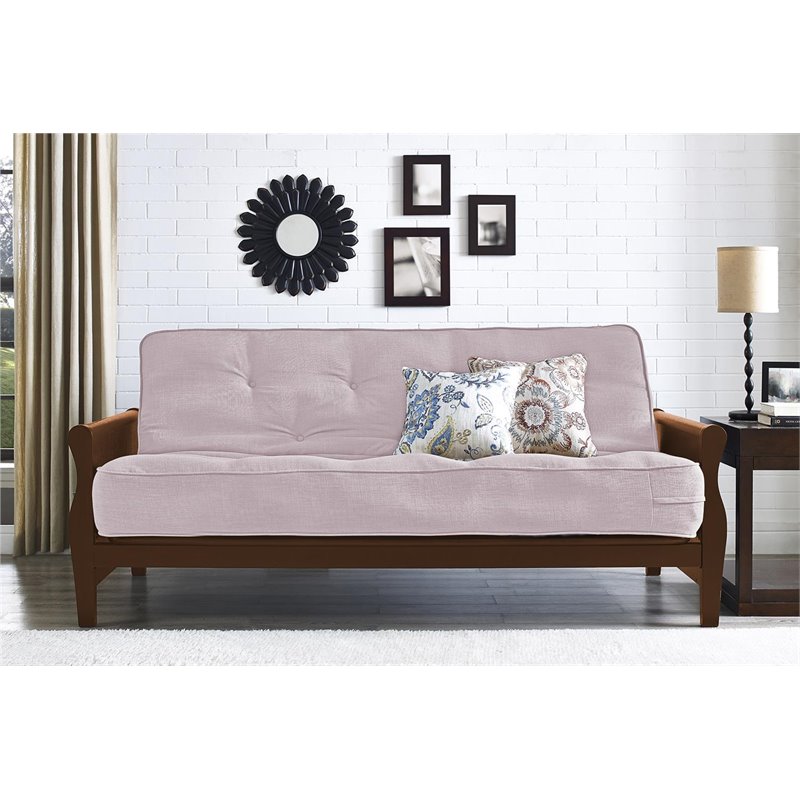 DHP Wood Arm Futon with Walnut Wood Finish