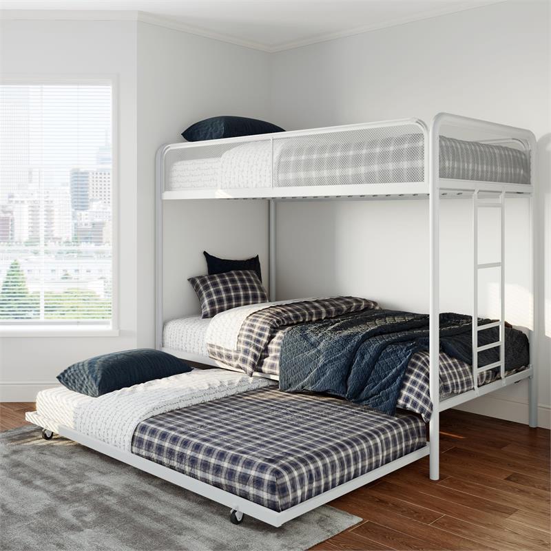 DHP Triple Twin Bunk Bed in White Metal