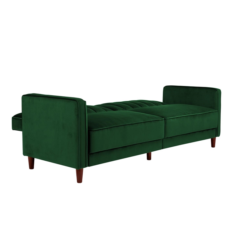 DHP Ivana Mid-Century Wood Tufted Transitional Futon in Green Velvet