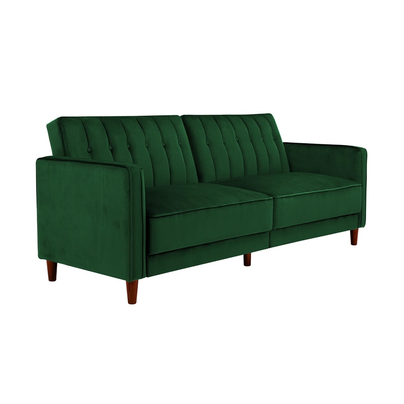 DHP Ivana Mid-Century Wood Tufted Transitional Futon in Green Velvet