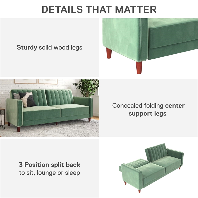 DHP Ivana Tufted Transitional Futon in Light Green Velvet