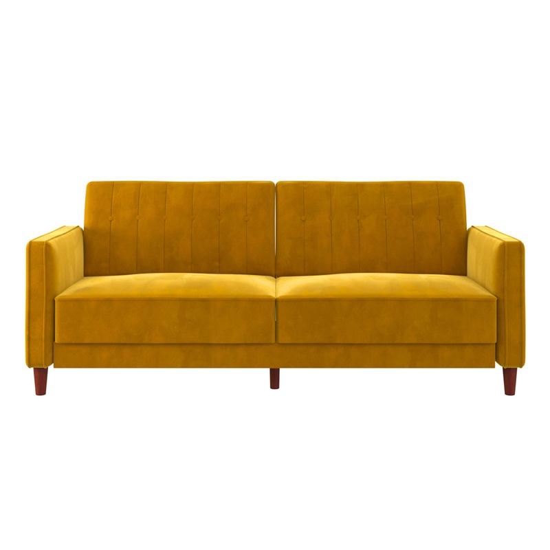 DHP Ivana Tufted Transitional Velvet Futon in Mustard Yellow Cymax