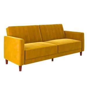 dhp ivana mid-century wood tufted transitional velvet futon in mustard yellow