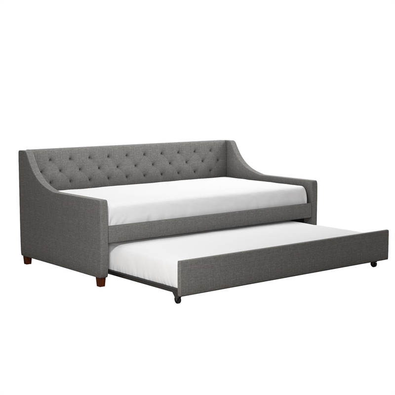 Novogratz Her Majesty Daybed and Trundle in Gray Linen