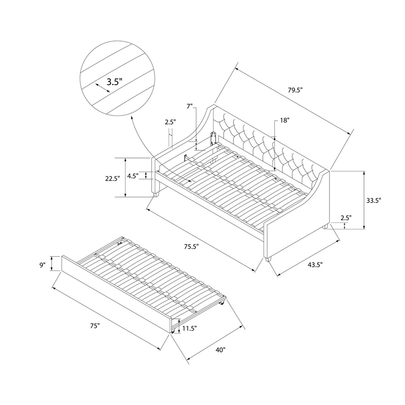 Novogratz Her Majesty Daybed and Trundle in Gray Linen