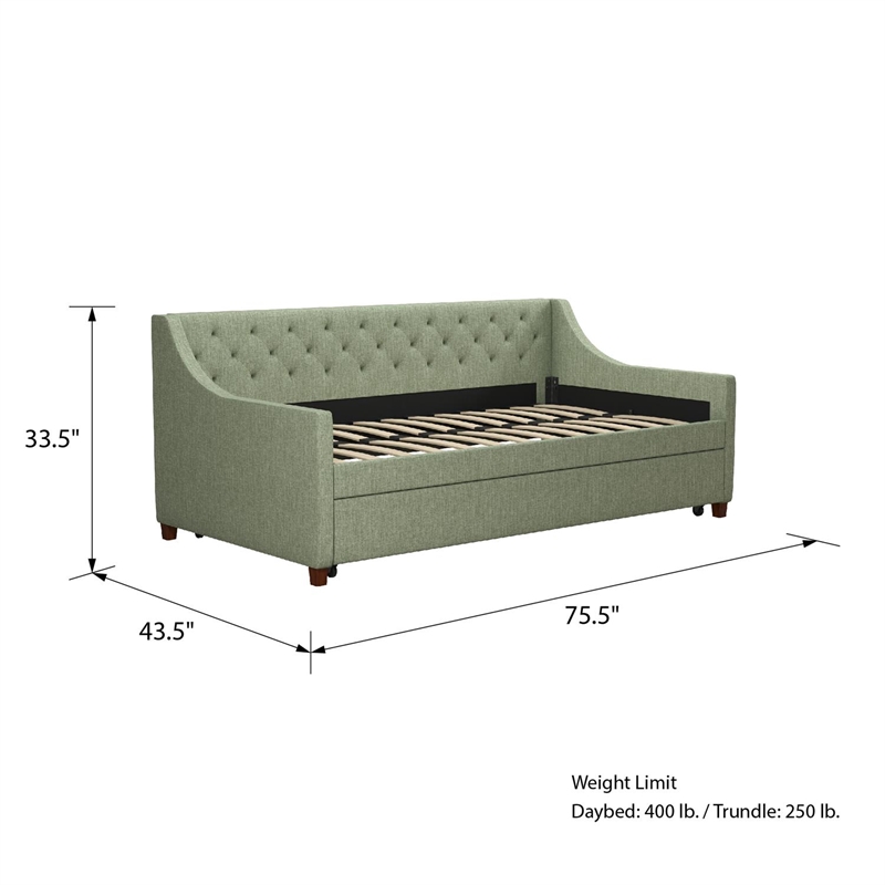 Novogratz Her Majesty Daybed and Trundle in Light Green Linen
