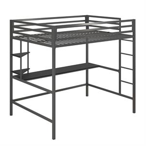 novogratz maxwell metal full loft bed with desk in gray & black