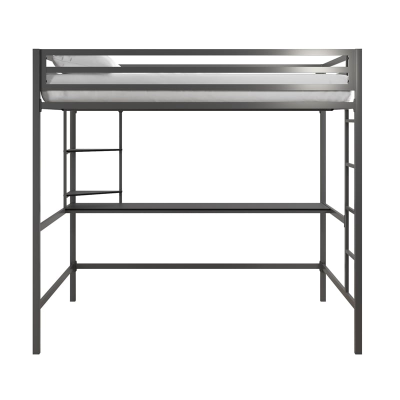 Novogratz Maxwell Metal Full Loft Bed with Desk in White