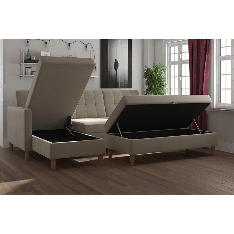 DHP Hartford Storage Sectional Futon with Chaise in Tan Chenille
