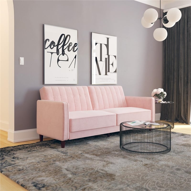 DHP Ivana Tufted Transitional Futon in Pink Velvet Cymax Business