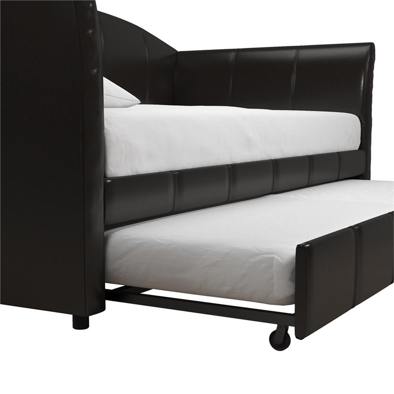 Dhp Halle Modern Faux Leather Upholstered Daybed And Trundle In Brown 4019257