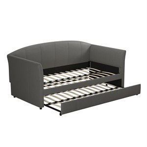 dhp halle modern upholstered daybed and trundle in gray linen