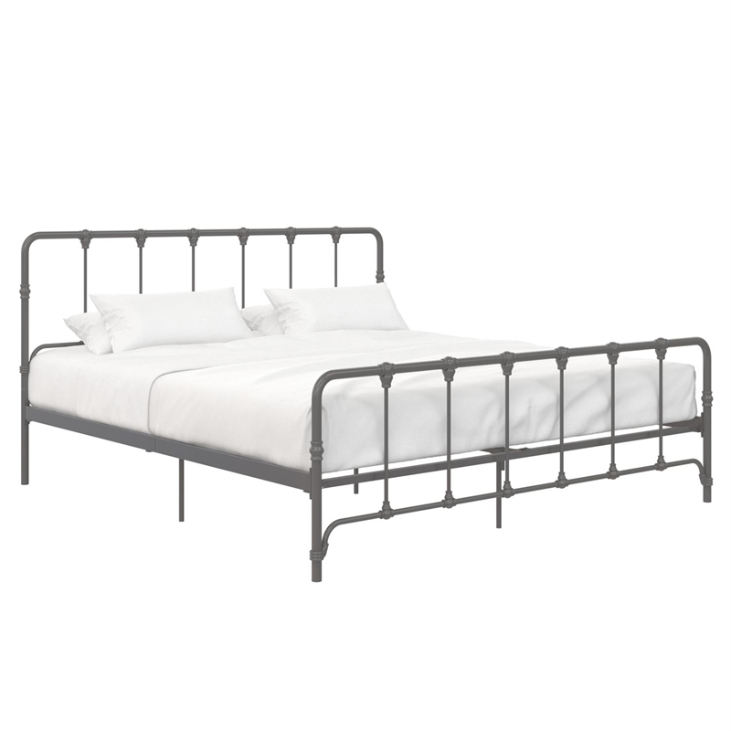 LikeHome Lida Farmhouse King Metal Bed with Storage in Gray