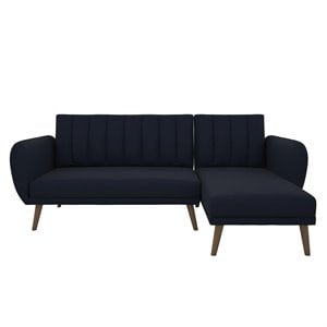 Novogratz Brittany Sectional Futon Sofa in Blue Linen