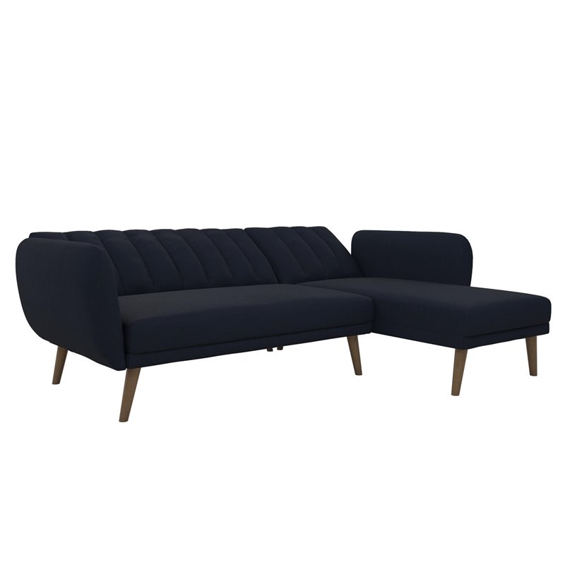 Novogratz Brittany Sectional Futon Sofa in Blue Linen