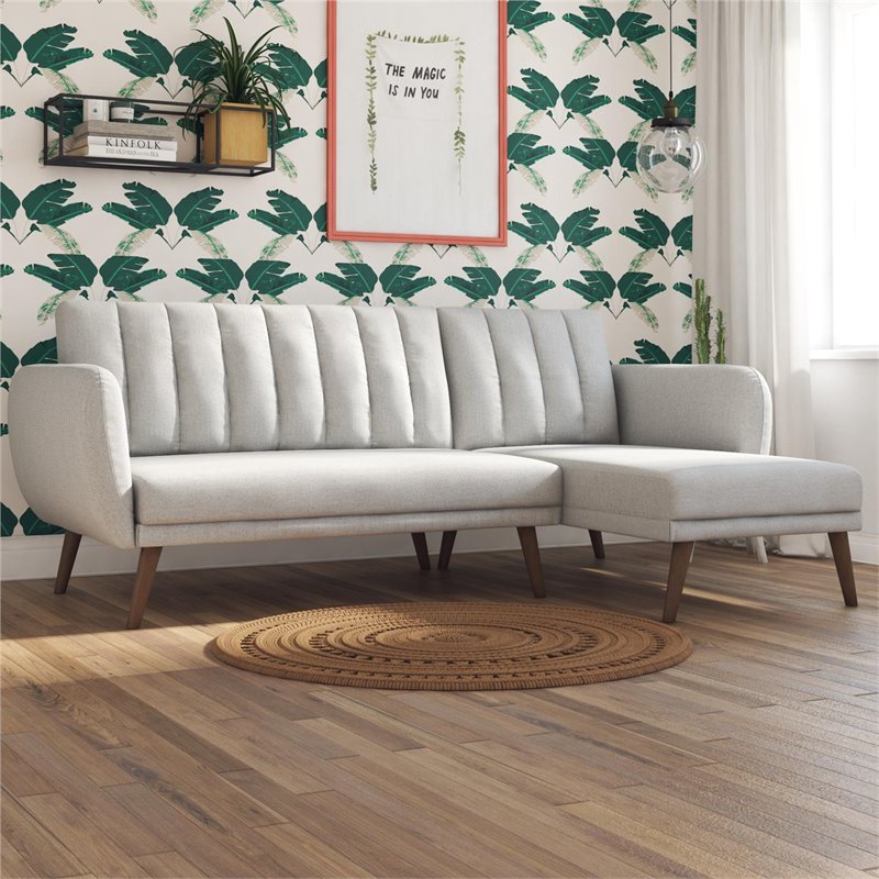 Novogratz Brittany Sectional Futon Sofa in Light Gray