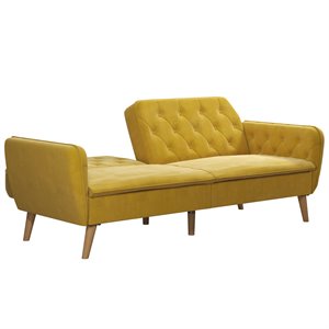 novogratz tallulah memory foam velvet futon couch in mustard yellow
