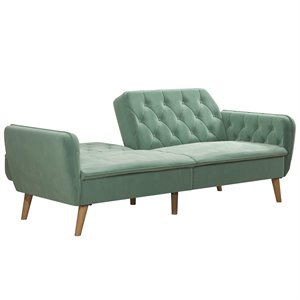 Novogratz Tallulah Memory Foam Velvet Futon Sofa Bed in Light Green