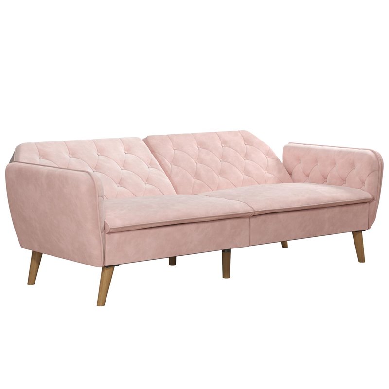 Novogratz Tallulah Memory Foam Futon in Convertible Couch in Pink Velvet
