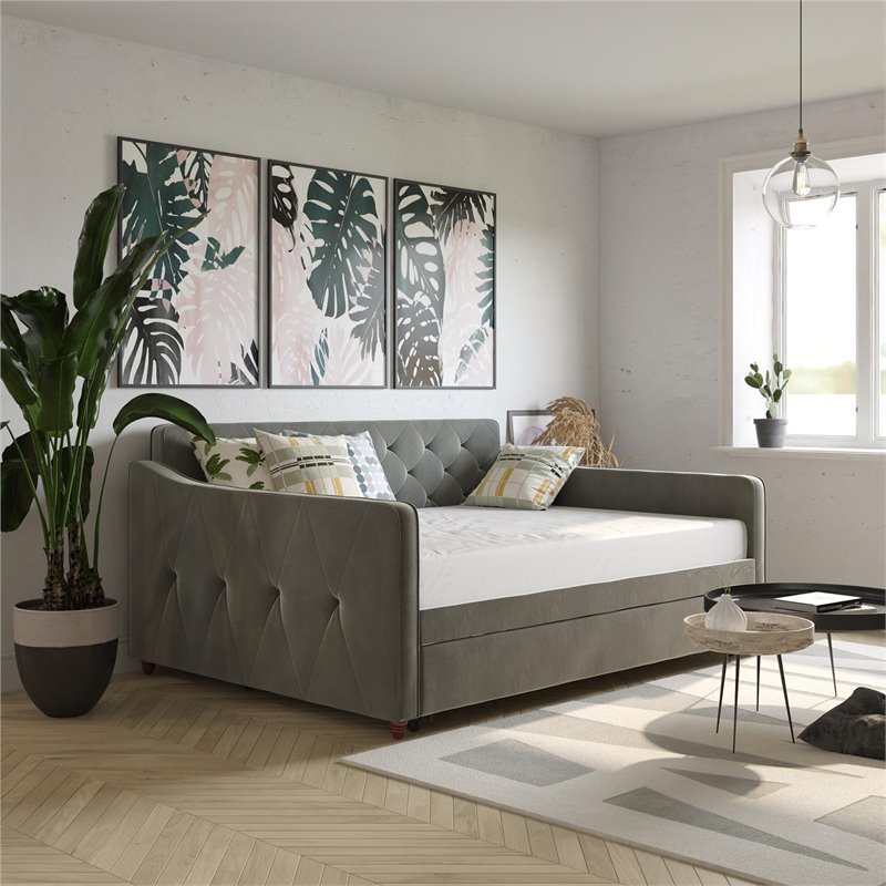 Novogratz Vintage Engineered Wood Gray Full Daybed and Twin Trundle Set