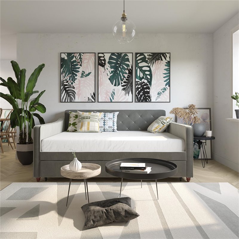 Novogratz Vintage Engineered Wood Gray Full Daybed and Twin Trundle Set