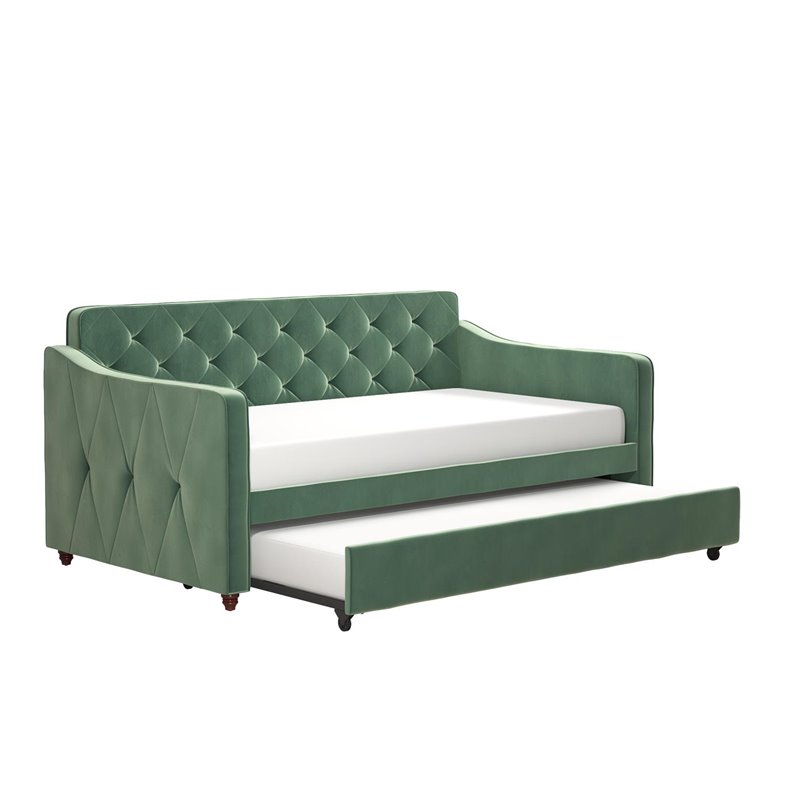 Novogratz Vintage Upholstered Twin Daybed and Twin Trundle Set in Teal