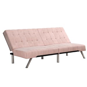 dhp emily convertible tufted futon sofa in pink velvet